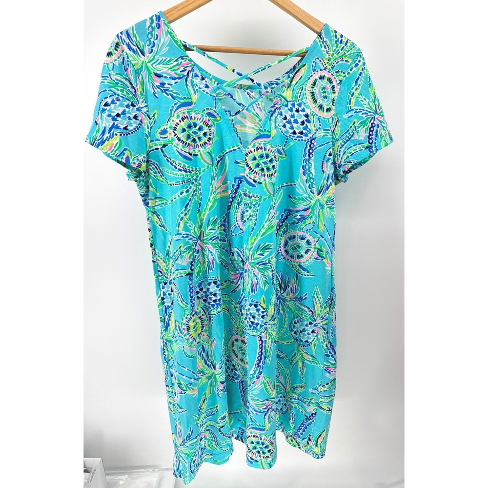 Lilly Pulitzer Kimi Swing Cotton Dress Bermuda Blue Turtle Womans Large